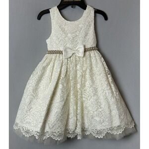 American Princess Dress Girls 5 Ivory‎ Floral Pearls Sleeveless